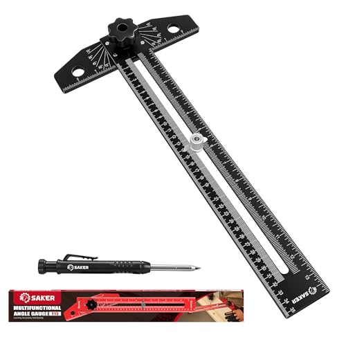 Saker Aluminum Alloy Multi-Angle Marking Ruler,Adjustable Sliding T-Square with Scriber & Protractor,Precision Layout Tool for Woodworking, Carpentry & Design (Black) - color: Black