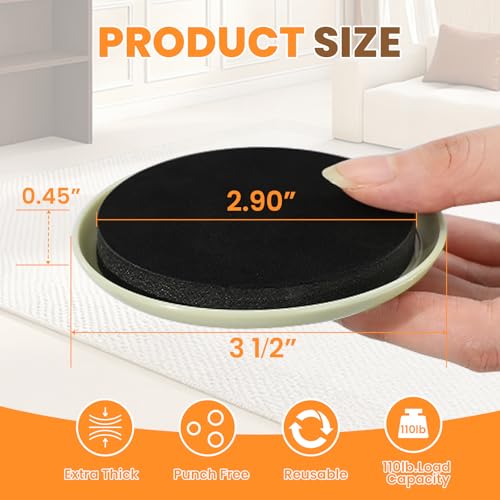 Furniture Sliders for Carpet 24PCS, 3 1/2"