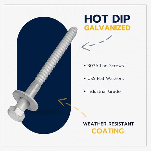 3/8 x 4-1/2 (50 Pack) Lag Screw Kit, 50 Screws and 50 washers, Hot Dip Galvanized, Meets ASME B18.2.1 Industrial/Commercial Grade by Makers Bolt - size: 3/8 x 4-1/2