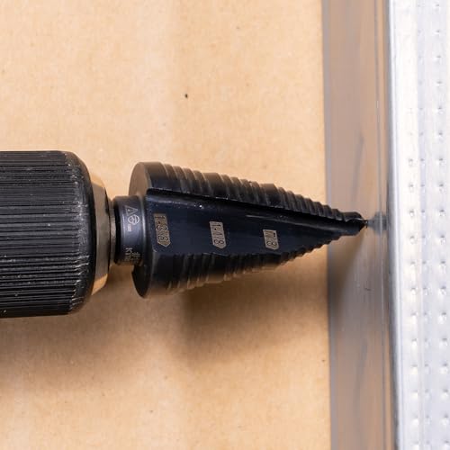 Klein Tools KTSB15 Step Drill Bit #15 Double Fluted 7/8 to 1-3/8-Inch with Easy-to-Read Step Markings and Targets, 3/8-Inch Hex Shank - size: 7/8 to 1-3/8-Inch, style: Standard