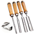 4-Pieces Woodworking Wood Chisel Set,CR-V Steel Sharp Curved Edge Gouge Firm Wood Handle Carpentry Gouge Tools 6mm(1/4")/12mm(1/2")/18mm(3/4")/25mm(1") - size: 4Pcs-4Sizes