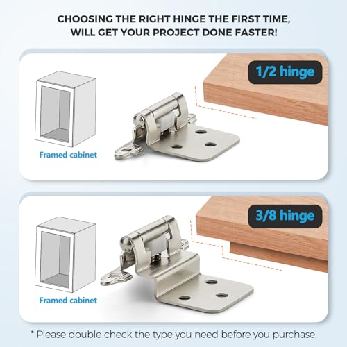 Satin Nickel Cabinet Hinges Self Closing, 1/2 Inch, 10 Pack (5 Pairs) - color: Satin Nickel, size: 1/2 inch Overlay