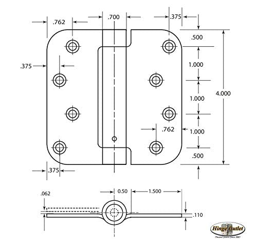 Hinge Outlet Spring Hinges, 4 Inch with 5/8 Inch Radius in Bright Brass, Self Closing, Door Closing Hinges, Adjustable, 6 Pack - color: Bright Brass, size: 4" x 4" with 5/8" radius (Pack of 6)