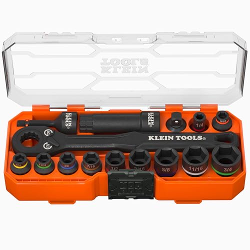 Klein Tools 65400 KNECT 15-Piece Pass Through Socket Set, SAE Impact Set with MODbox Case, Sockets, Bits, Accessories and 3/8-Inch Drive Adapter - style: 15-Piece