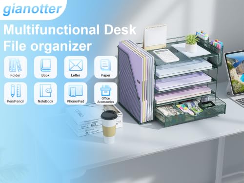 gianotter 5-Tier Desk Organizer with Drawers and File Holders - color: Green, size: 5T