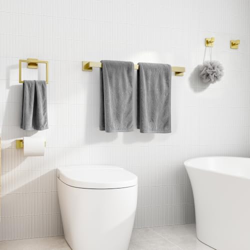 10-Pieces Brushed Gold Bathroom Accessories, 24 Inch Gold Towel Bar Set - color: Brushed Gold, size: 26 Inch (10 Pieces)