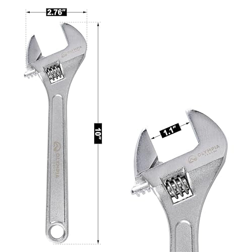 Olympia Tools 10" Adjustable Wrench, Heavy Duty Drop Forged Steel, Chrome Plated, Precision Machined Jaws, Rust Resistant - size: 10-Inch