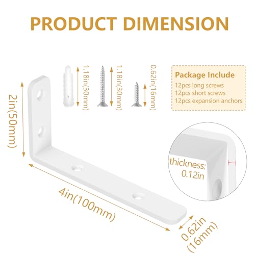 LSK 6PCS L Bracket, L 4"×H 2" Shelf Support Bracket, Max Load :42lb, White - color: White, size: 4x2 inch (light duty)