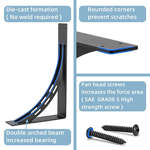 Heavy Duty Shelf Brackets (Set of 2) - 16" x 12" Max Load 1100 Lbs - Premium Alloy Metal Mantel Brackets - size: 16 inch x 12 inch