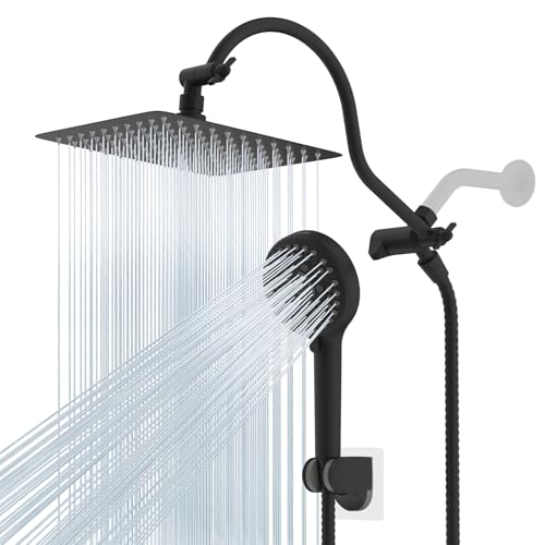 Hibbent All Metal cUPC Certified High Pressure Rainfall 10'' Shower Head - color: Matte Black, style: Square 10''
