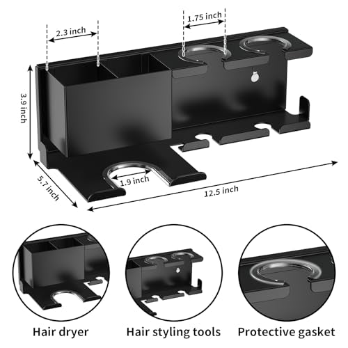 YSD Hair Dryer Holder Wall Mounted Metal Self Adhesive/Screw Organizer - color: Black, size: Standard