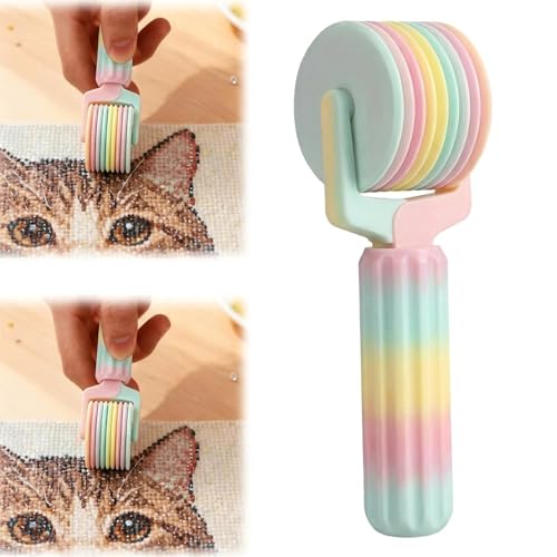 Diamond Painting Roller & Stylus Kit, Rainbow Gradient Plastic Pressing Roller for 5D Diamond Art, Efficient Point Drill & Rhinestone Fastening Tool for Adults & Kids