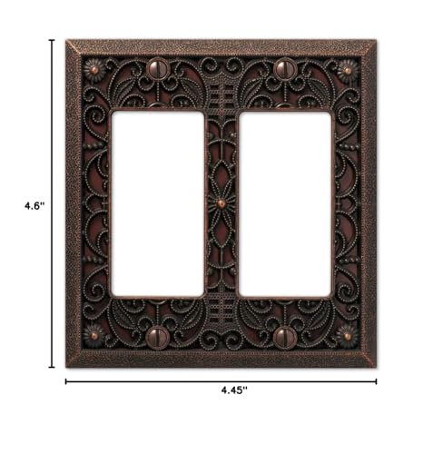 Amerelle 65RRDB Filigree Wallplate, 2 Rocker, Cast Metal, Aged Bronze, 1-Pack - size: Double Rocker
