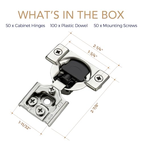 Soft Close Hinges for Kitchen Cabinet Hinges, 1/2 Inch Overlay, 50 Pack - size: 1/2 inch Overlay