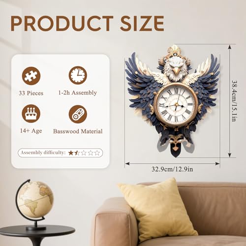 3D Wooden Puzzles for Adults-Eagle Clock Puzzle-Adult Crafts - color: Eagle Clock