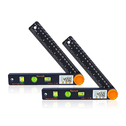 Rainyb Digital Angle Finder Tool 7inch 0-360 degree LCD Digital Protractor with Horizontal Vertical Bubble Levels and Ruler Meter Accurate Tools for Carpenters,Woodworkers,Fabricators（7-Inch X 2Pcs） - style: 7inch Angle Finder X 2