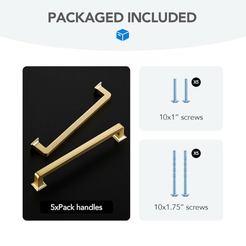 HOME EDIT Brushed Gold Cabinet Handles Zinc Pulls 6-1/4 Inch 5 Pack - color: Brushed Gold, size: 6-1/4 inches Hole Center