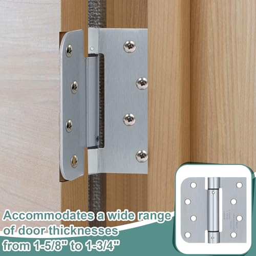 Hicarer 4 Pcs Self Closing Door Hinges, 4 Inch Spring Loaded Adjustable Tension Hinges, 5/8" Radius Corners, for Left/Right Hand Garage Front Back Door Commercial Use