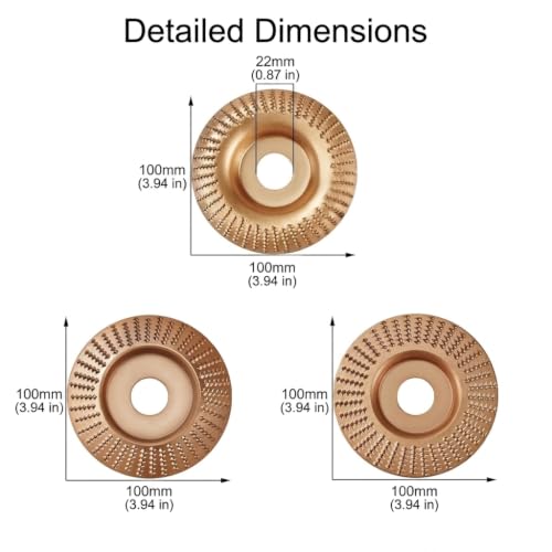 3Pcs Tungsten Carbide Cutting Wheel for Angle Grinder, Heavy Duty Wood Carving Disc Set for Cutting Shaping Sanding, Fits 4" & 4-1/2" Grinders