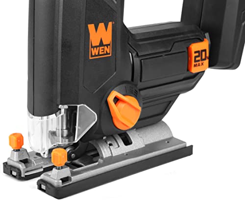 WEN Cordless Jigsaw, Variable Speed with 20V Max 2.0 Ah Lithium Ion Battery and Charger (20661) - size: Handheld, style: Brushed Variable Speed