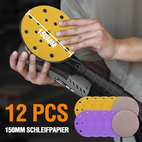 2.5mm Random Orbital Sander, 350W Brushless Motor Electric Palm Sander for Woodworking, 6 Variable Speeds to 10000RPM, Multi-function Sander with 6Inch Backing Plate, 10 Sanding Papers