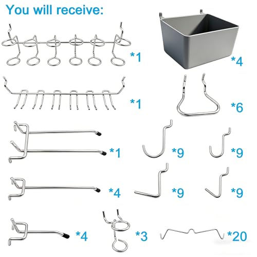 FRIMOONY Pegboard Hooks Assortment with Pegboard Bins, Peg Locks, for Organizing Various Tools, 80 Piece - style: 80PCS