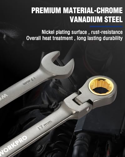 WORKPRO 17 mm Flex-Head Ratcheting Combination Wrench, Nickel Plating - size: 17 mm, style: Nickel Plating