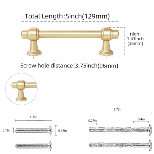 10 Pack Brushed Gold Cabinet Pulls 3-3/4 Inch(96mm) Hole Center Drawer Pulls Cabinet Hardware Kitchen Cabinet Handles for Bathroom Dresser Pulls - color: Brushed Gold, size: 3.75" Hole Center（96mm）