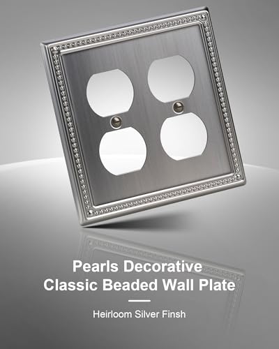 2-Pack Double Duplex Outlet Cover, Heirloom Silver - color: Heirloom Silver, size: Double Duplex 2PK