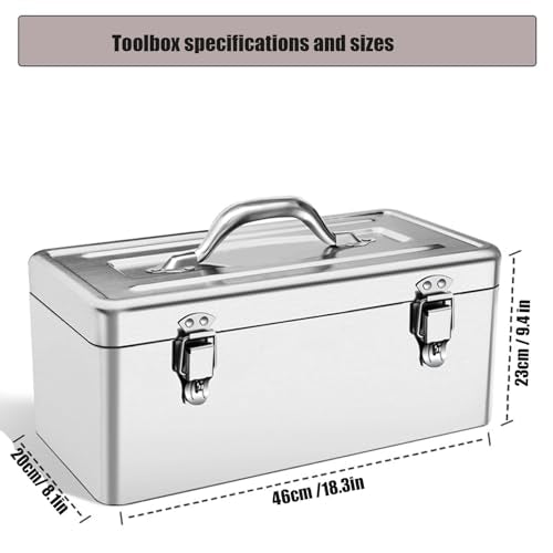 18" Metal Tool Box,Stainless Steel Tool Box,with Carrying Handle