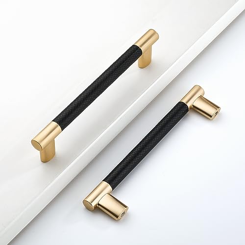 Black & Gold Knurled Cabinet Handles Kitchen Pulls 5 Inch 10 Pack - color: Black and Gold, size: 5" Hole Center