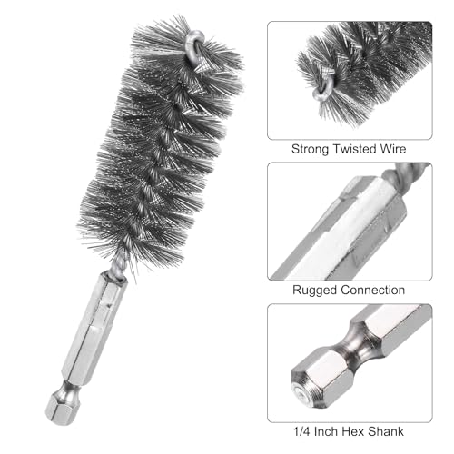 HARFINGTON 6Pcs Stainless Steel Bore Brush 25mm Dia 4" Long Cleaning Twisted Wire Brush with Handle 1/4" Hex Shank for Tubes, Ports, Bearings - size: 25mm
