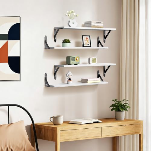 ROMGUAR CRAFT Wood Wall Floating Shelves Set of 4, 23.6" x 6" - White - color: White, size: 23.6" x 6"