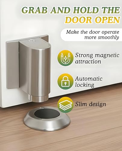 2 Pack Magnetic Door Stopper Wedge Catch, Heavy Duty Windproof Keep Door Open Holder, No Drill Invisible Floor Mounted Doorstops