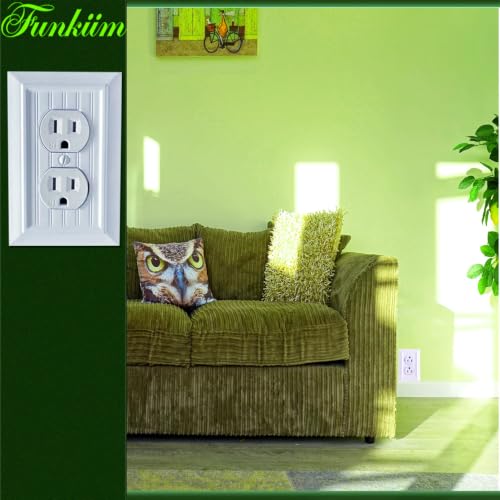 Pure White Classic Beadboard Wall Plates,Light Switch Covers,Electrical Outlet Covers, Switch Plates of Various Combination, Nature Bamboo Fiber Wall plate (1 Gang Duplex 4 Pack) - style: 1 Gang Duplex 4 Pack