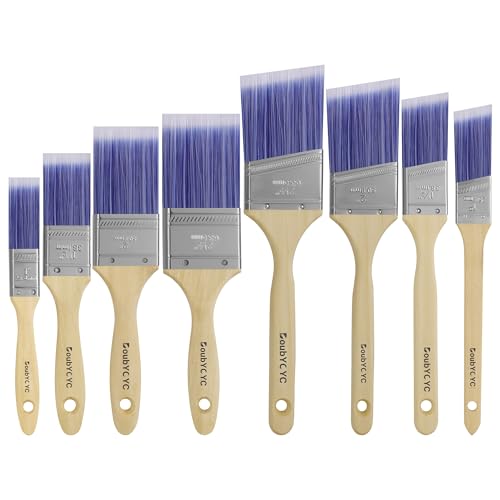 Paint Brushes, 8 Pack, Paint Brush Set, Paint Brushes for Walls, Wood, Stain, Furniture, Flat & Angle Brushes for Latex and Oil Paints, Interior & Exterior Home Improvement