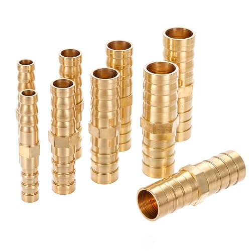 22Pcs Brass Barbed Hose Fittings, 1/4" 5/16" 3/8" 1/2" (6mm/8mm/10mm/12mm) Hose Barb Splicer Mender, Durable Hose Barb Fittings for Air/Fuel/Water/Oil Hose, Corrosion-Resistant Hose Connectors