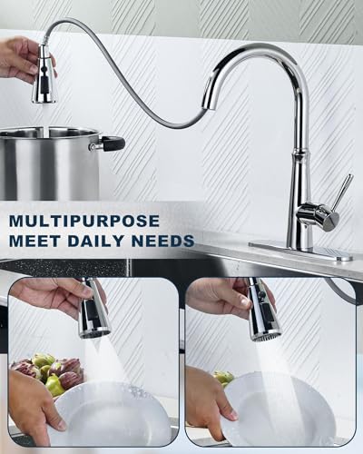 ALEASHA Pull Down Spray Head for Kitchen Faucet,3-Function Sink Spray Nozzle with 9 Adapters,Kitchen Faucet Head Replacement Compatible with American Standard Faucets,Chrome - color: Chrome