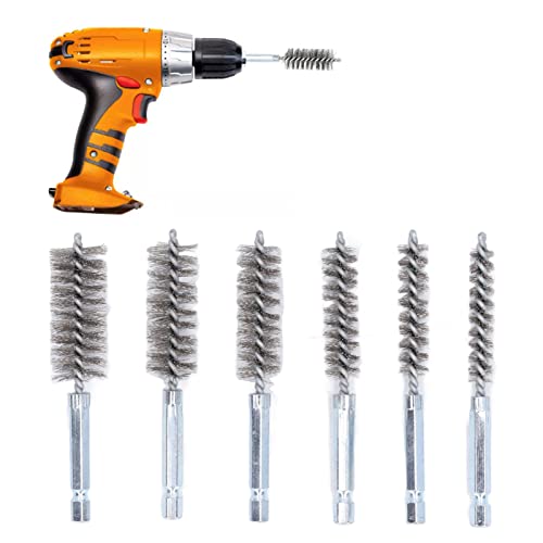 Walfront 6PCS Hole Cleaning Brushes Bore Brush Twisted Wire Cleaning Brush Power Drill Wire Brush 1/4in Hex Shank Steel Wire Silver - size: Steel Wire (Silver)