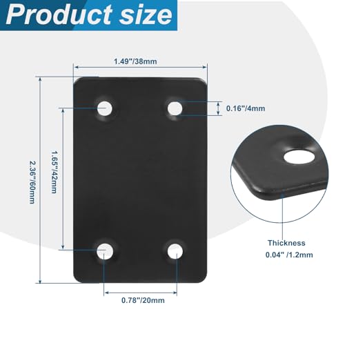 BokWin 12Pcs Flat Straight Mending Plates, 2.4"x1.5" - size: 2.4" x 1.5" (Black)