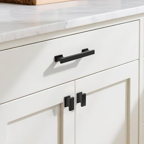 KNOBWELL 6 Pack Black Cabinet Knobs Solid Kitchen Drawer Dresser Knobs - color: Matte Black, size: Overall Length：1-1/2 inch（38mm）