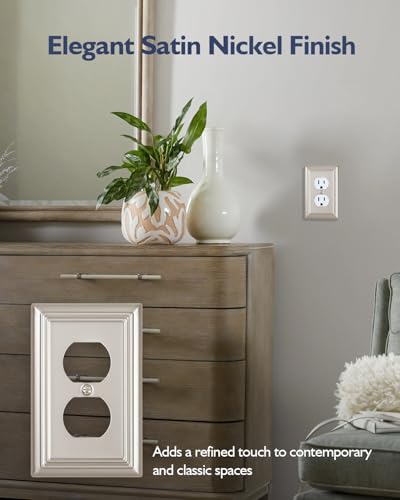 Switch Plates Outlet Covers, 6-Pack Metal Wall Plates, Satin Nickel - color: Satin Nickel, size: 1 Duplex 6PK