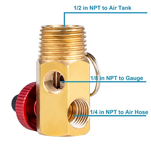 Air Tank Manifold Tool with Fill Port, Performance Tool W10056 Air Tank Manifold ，Ball Valve and Relief Bypass 1/2" NPT Tank x 1/4" NPT Hose x 1/8" NPT Gauge，for Air Compressor Carry Tank - size: 1PC 1/2" NPT Air Tank Replacement Manifold