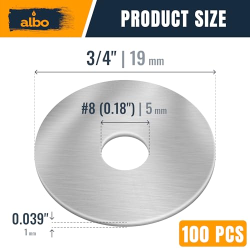 ALBO 100 Pcs #8 x 3/4" 304 Stainless Steel Fender Flat Washers - size: #8x3/4" - 100pcs