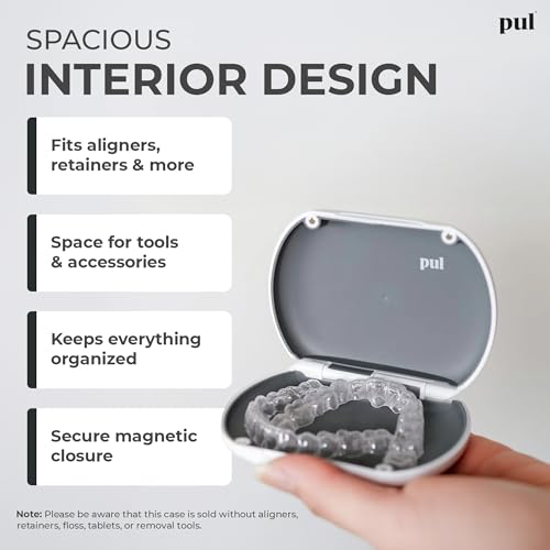 PUL Retainer Case for Invisalign & Clear Aligners - Slim Clear Aligner Case with Secure Magnetic Closure - Travel Retainer Holder for Invisalign Accessories, Mouth Guards & Dentures - White - color: White