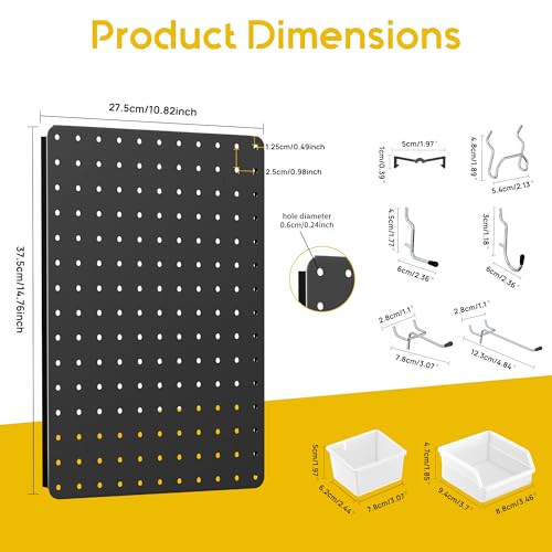 Pegboard Organizer Kit,4 Pack 14.76x10.82 in Metal Panels with 6 Bins,Black - color: Black, size: 14.76"x10.82"- 4 Pcs