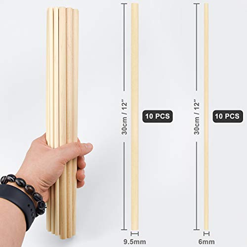 20Pcs Wooden Dowel Rods, 1/4 x 12 Inch Wood Sticks for Crafts