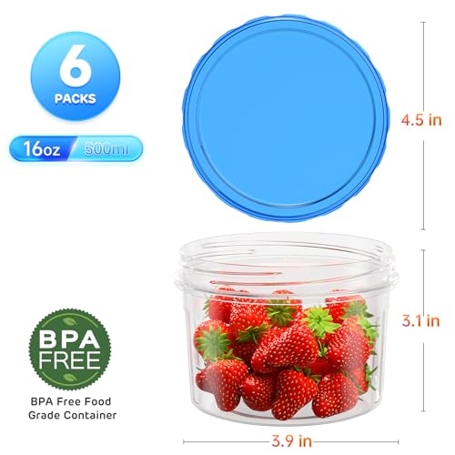 HOMETALL Freezer Storage Containers, [6 Pack-16 Oz] Airtight Plastic