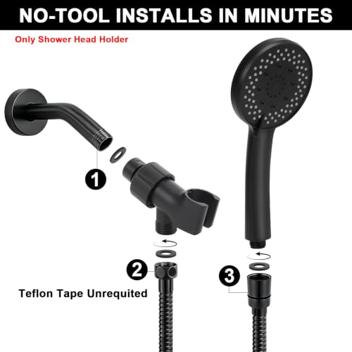 NearMoon Adjustable Shower Arm Mount- with Universal Wall Hook Bracket and Brass Pivot Ball, Shower Head Holder for Hand Held Showerheads (Matte Black) - color: Matte Black