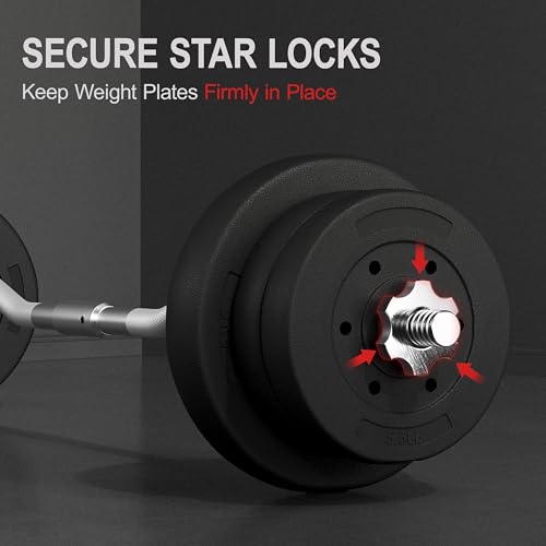 Yaheetech Curl Bar with Weights Adjustable W-Shaped Barbell Home Gym Set | Knurled iron bar with concrete-filled hdpe plates, star locks adjust weight for compact, gym-free strength training at home - size: 55 lbs